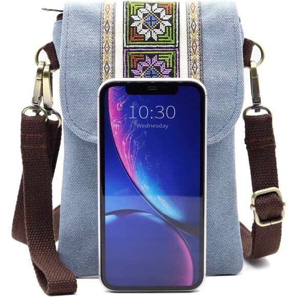 Women's Light Blue Vintage Embroidered Cute Mini Cross Body Bag Small Handbags - Picture 3 of 6